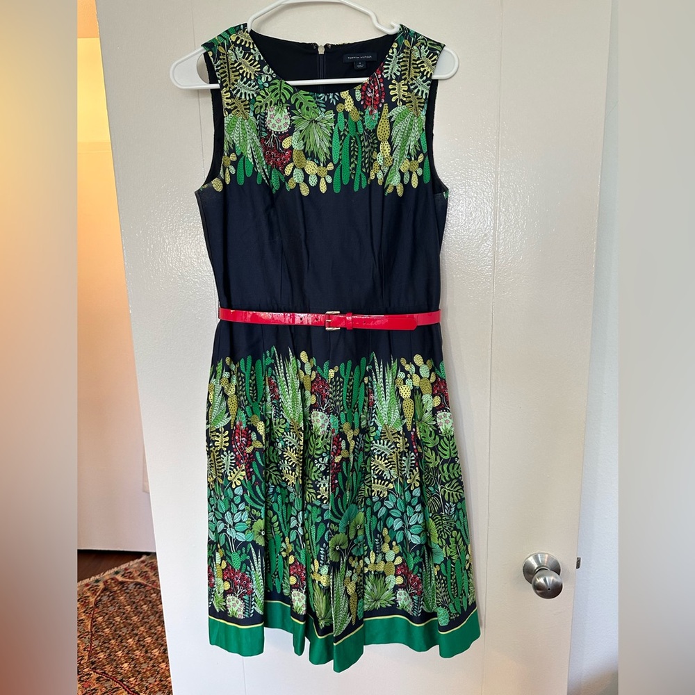 Tommy Hilfiger Succulent Cactus Dress with Patent Leather Belt